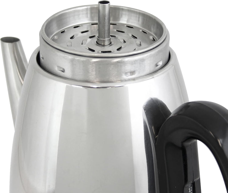 West Bend 54159 Classic Stainless Steel Electric Coffee Percolator with Heat Resistant Handle and Base Features Detachable Cord, 12-cup, Silver