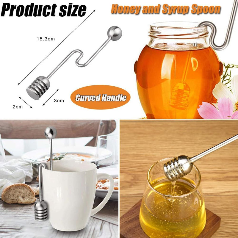 AKOAK 1 Pack Honey Spoon Stick, Honey and Syrup Spoon, Stainless Steel Honeycomb Stick Spoon, Curved Honey Mixer, for Tea Coffee Chocolate Honey Pot Container, Kitchen Cooking Tool