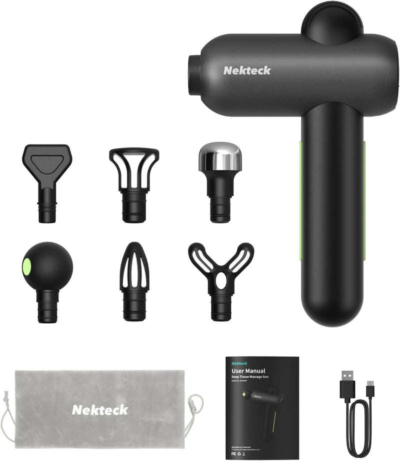 Nekteck Massage Gun for Deep Tissue Muscle Pain Relief, Handheld Electric Percussion Massager Perfect for Neck, Back, Foot and Full Body Tension, Super-Quiet and USB-C Charging, Black