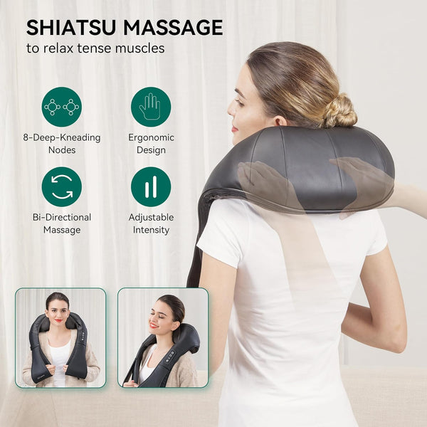 Snailax Shiatsu Back Neck Massager with Heat, Electric 4D Deep Kneading Shoulder Massager, Massage Pillow for Home Office and Car Use, Gifts for Women, Men