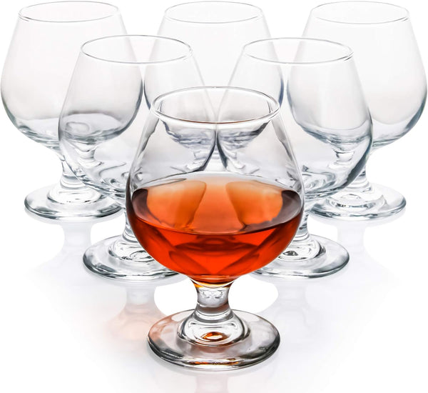 Brandy Snifters Glass Set of 6, 12 oz Classic Stemmed Cognac Glasses Glass Snifters Set Perfect for Scotch & Bourbon, Short Beer Tasting Glasses