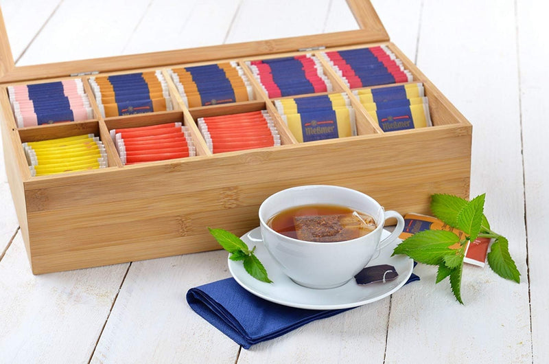 Bamboo Tea Storage Box Tea Bag Organizer or Kitchen Condiment Holder Perfect for Tea Lovers Countertop (14.5" x 8" x 4")