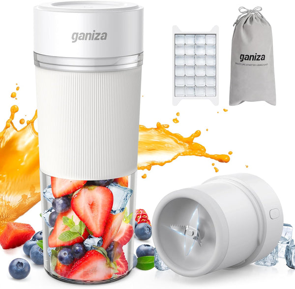 Smoothie Blender, Ganiza Small Blender for Shakes and Smoothies, 3-In-1 Portable Blender with Ice Crusher Blender Blade, 10oz Personal Mini Blender with Storage Bag & Ice Cube Tray, USB-C Rechargeable