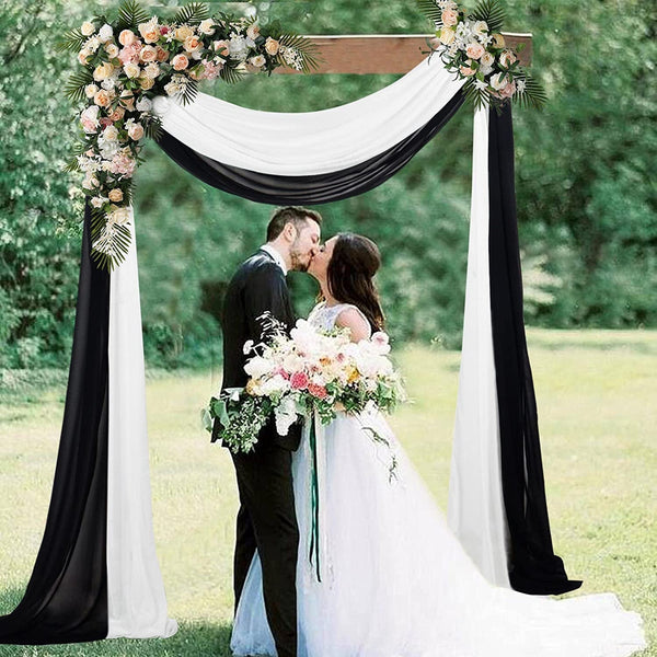 Wedding Arch Drapes Set - Chiffon Fabric for Archway Decoration 18Ft WhiteBlack