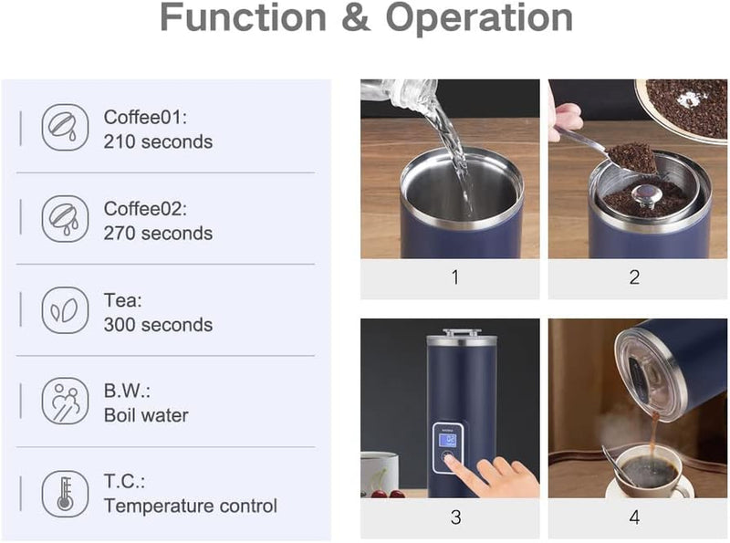 NAVNKA Portable Coffee Maker, 8oz Single Serve Coffee Maker, Electric Coffee Percolators, Tea Maker, Electric Kettle, Blue,110-120V