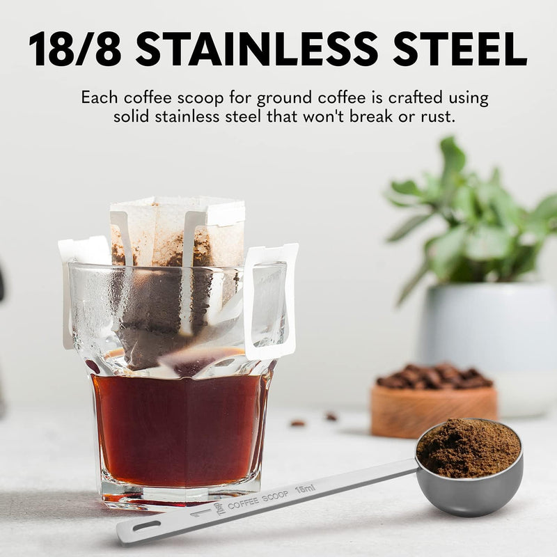 Orblue Premium Coffee Scoop Set - 1 Tbsp (15ml) & 2 Tbsp (30ml) Measuring Tablespoon - Stainless Steel Coffee Measuring Spoon and Scooper with Long Handles - Pack of 2