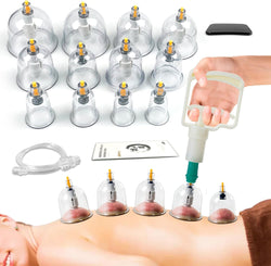 Cupping Set Massage Therapy Cups - 12 Vacuum Suction Cups with Pump Massager for Cellulite Reduction Back Neck Joint Pain Relief,Chinese Hijama Cupping Set