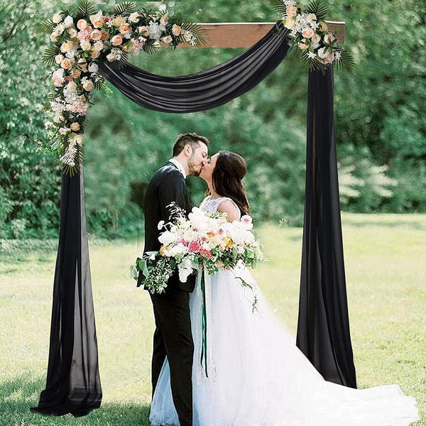 Wedding Arch Drapes - 2 Panels of 18FT Black Chiffon Fabric for Wedding Decor