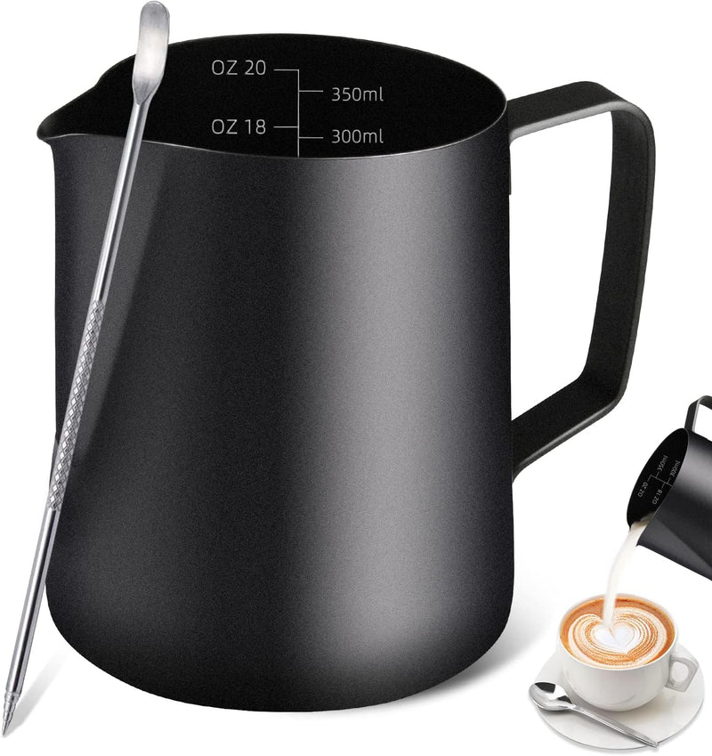 Milk Frothing Pitcher, Stainless Steel Espresso Milk Frothing Pitcher 12OZ/350ML Coffee Milk Frother Cup with Decorating Art Pen for Espresso Machine, Milk Frother, Latte Art