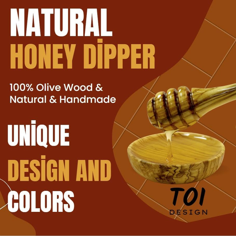 TOI Design Naturally Olive Wood Honey Dipper/Drizzlier, Wood Honey Stick, Honey Spoon