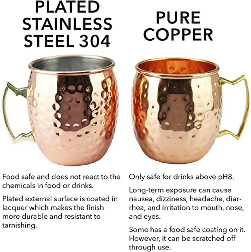 PG Copper/Rose Gold Plated Stainless Steel Moscow Mule Mug - Bar Gift Set 4 - Factory Direct (19 oz) - Authentic Traditional Design - Smooth Finish Original Brass Handle!