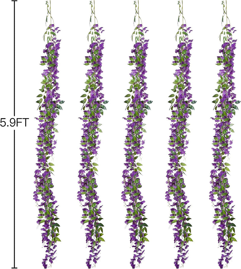 Wisteria Flower Garland - Artificial Hanging Vines for Home Garden Wedding - 6Pcs 354ft Purple