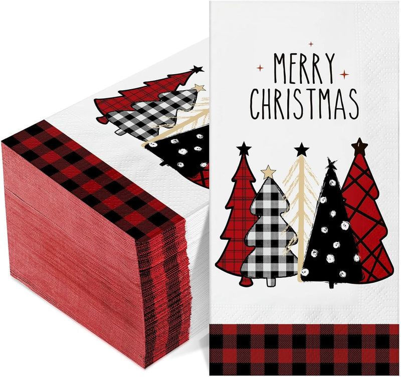 100 Pieces Christmas Napkins Bulk Holiday Disposable Paper Guest Hand Towel Christmas Tree Cocktail Napkins Merry Christmas Hand Napkins for Home Winter Kitchen Xmas Party (Bright Plaid)