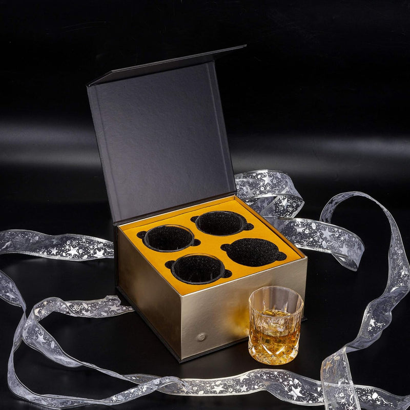 KANARS Old Fashioned Whiskey Glasses with Luxury Box - 10 Oz Rocks Barware For Scotch, Bourbon, Liquor and Cocktail Drinks - Set of 4 - Men Gift for Christmas New Year