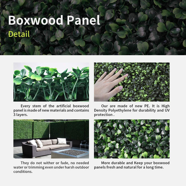 Artificial Boxwood Hedge Panels - 12 Pieces 20 x 20 with 400 Stitches - UV Stable for IndoorOutdoor Decor and Garden Fence