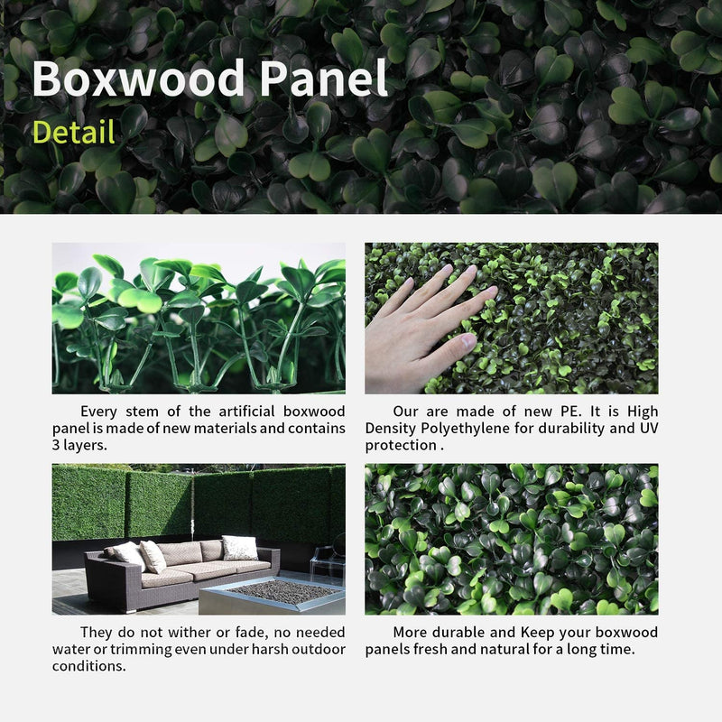 Artificial Boxwood Hedge Panels - 12 Pieces 20 x 20 with 400 Stitches - UV Stable for IndoorOutdoor Decor and Garden Fence