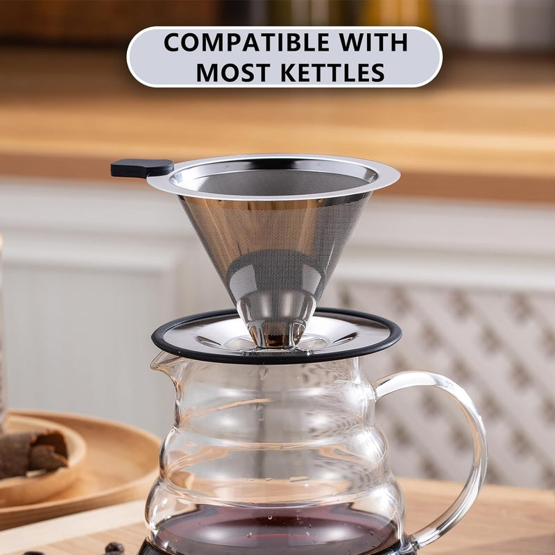 Pour Over Coffee Dripper INSINTAR Reusable Stainless Steel Pour Over Coffee Filter Paperless Metal Coffee Strainer Single Cup Pour Over Coffee Maker for 1-2 Cup (Sliver)