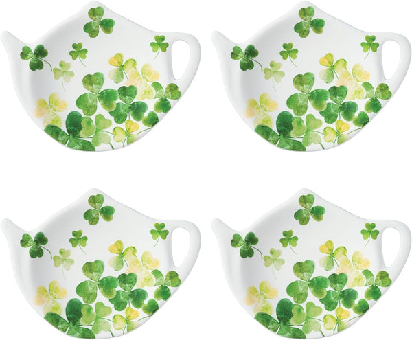 Supreme Housewares Tea Bag Holder Set of 4, Teapot Shaped Tea Bag Coasters Spoon Rests Saucer Seasoning Dish Set TeaBag Holder (Shamrock)