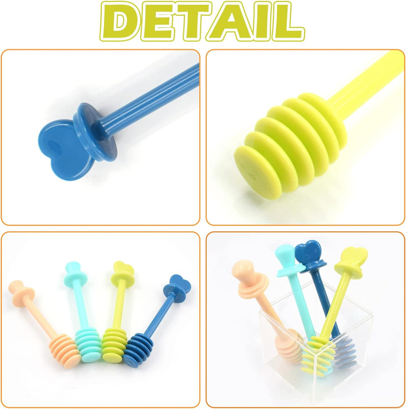 4 PCS Honey Dipper Plastic Sticks Honey Comb Wand Honeycomb Stirrer Stick Pot Jar Spoon Circled Accessories Portable Set Holder Stirring Rod Collecting Dispensing for Jar Containers (5 Inch)