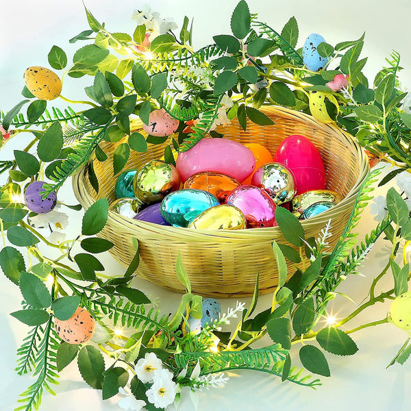Easter Garland with Lights and Eggs - 6 FT Battery Operated Greenery for Mantle Decor and Party Decorations