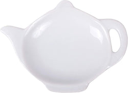 HIC Kitchen Tea Bag Holder Resting Caddy, Fine White Porcelain, Leaf Design, Set of 2