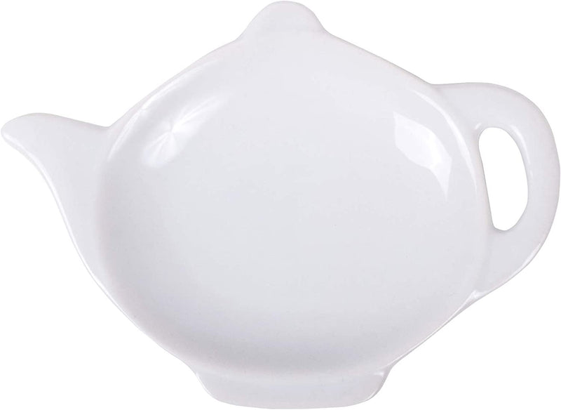 HIC Kitchen Tea Bag Holder Resting Caddy, Fine White Porcelain, Leaf Design, Set of 2