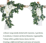 Wedding Arch Flowers Swag Decorations:  Artificial Wedding Flowers for Arch(Pack of 3) - 1Pc Arch Drape with 2Pcs Ivory Greenery Floral Swag Arrangement for Ceremony Reception Backdrop Decor