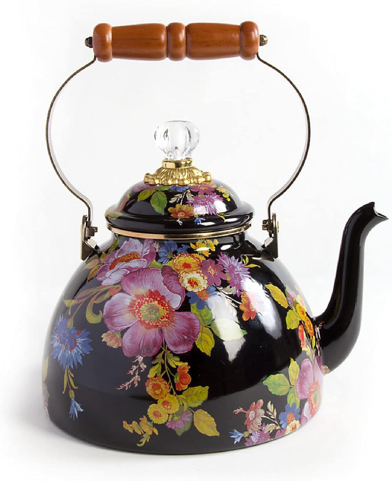 MacKenzie-Childs Sterling Check Enamel Tea Kettle, Decorative Tea Kettle, 2-Quart Capacity