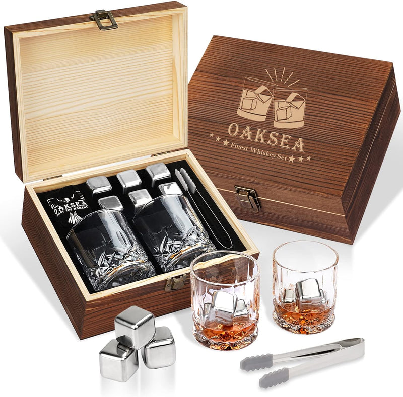 Gifts for Men Dad Husband, Father's Day Anniversary Birthday Gifts for Him Boyfriend, Stainless Steel Whiskey Glasses and Whiskey Stones Set, Cool Burbon Scotch Cocktail Set Gifts