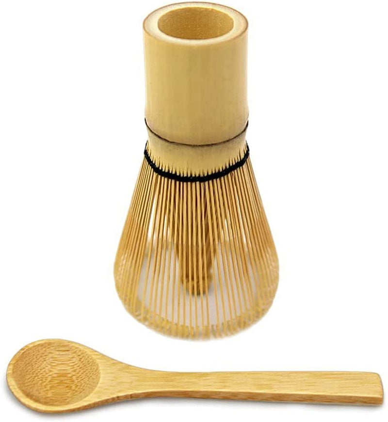 Bamboo Matcha Whisk with Bamboo Spoon and Hooked Bamboo Scoop (Chashaku) Set by MATCHA DNA - Traditional Matcha Whisk Made from Durable and Sustainable Golden Bamboo for Matcha Tea Preparation