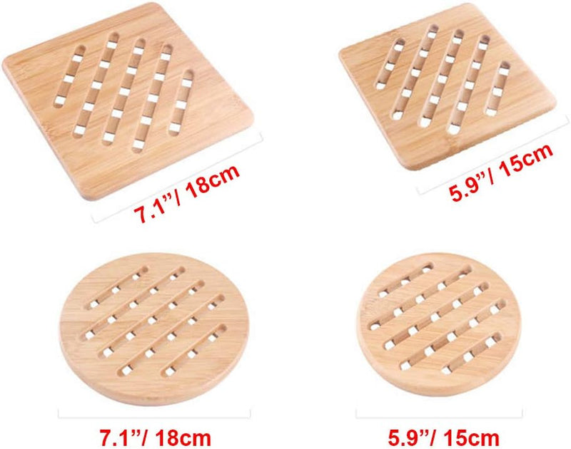 Bamboo Trivet, Desk Protector Mat Set with Hot Plate Holder for Hot Dishes/Pot/Bowl/Teapot/Pads, Heat Resistant Trivet