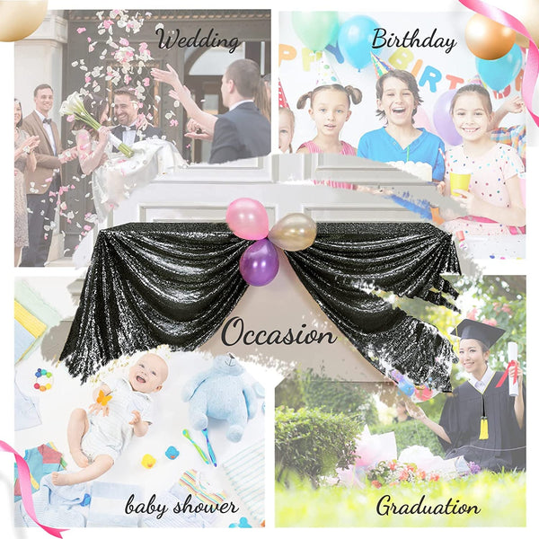 Black Sparkle Tablecloth for Bridal Parties - 50X80 Rectangle Glittering Table Cover for Baby Shower Engagement Wedding Banquet Dinner