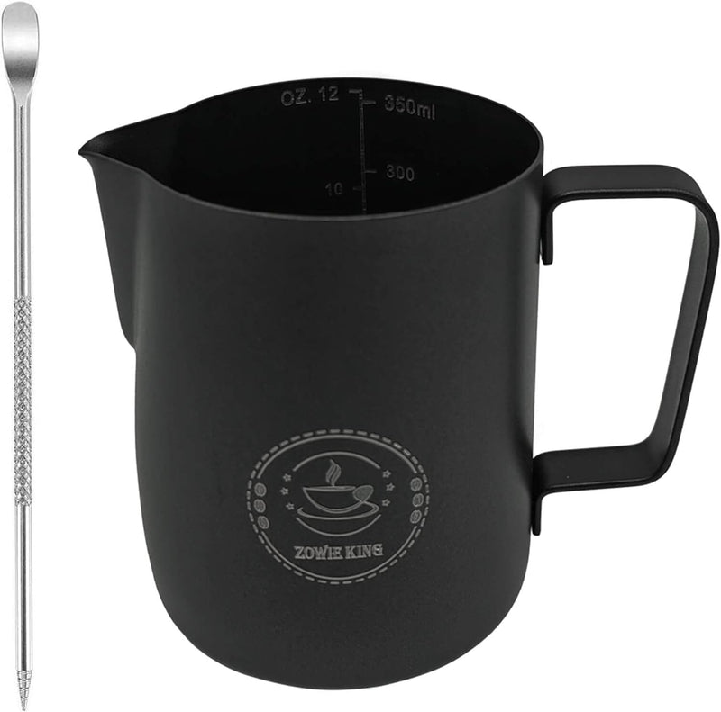 Milk Frothing Pitcher 12oz,Espresso Steaming Pitcher 12oz,Espresso Machine Accessories,Milk Frother cup 12oz,Milk Coffee Cappuccino Latte Art,Stainless Steel Jug