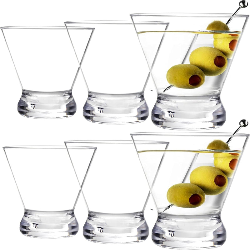 Youngever 6 Pack Plastic Martini Glasses, 10 Ounce Shatterproof Martini Cups, Stemless Martini Glasses