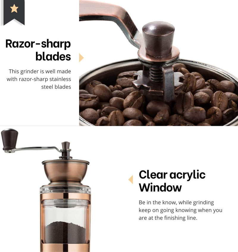 MITBAK Manual Coffee Grinder With Adjustable Settings| Sleek Hand Coffee Bean Burr Mill Great for French Press, Turkish, Espresso & More | Premium Coffee Gadgets are an Excellent For Coffee Lovers