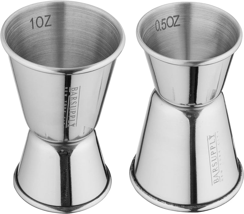 Professional Boston Cocktail Shaker Set | 4-Piece Bar Set | Stainless Steel 304 | 28oz/18oz Weighted Shaker Tins | Hawthorne Strainer | Double Sided Jigger | Recipe Booklet | Bartender Kit (Silver)