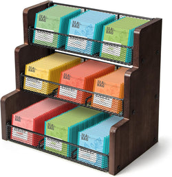 TJ.MOREE Tea Bag Organizer 3 Tier Tea Storage, Solid Wood Tea Storage Chests for Kitchen, Office, Countertop, Cabinet Pantry, Tea Bag, Coffee, Sugar Packets, Creamers Holder