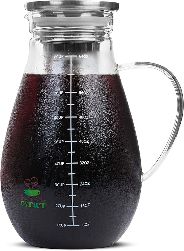 BTaT- Cold Brew Coffee Maker, Iced Coffee Maker, 2 Liter (2 Quart, 64 oz), Iced Tea Maker, Cold Brew Maker, Tea Pitcher, Coffee Accessories, Iced Tea Pitcher, Cold Brew System, Cold Brew Pitcher