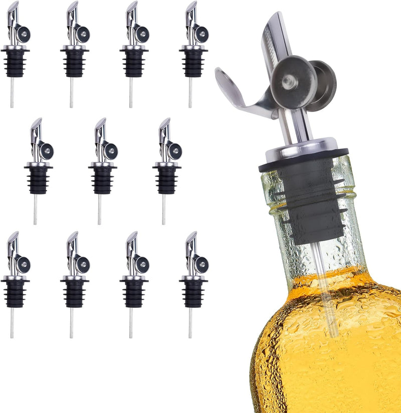 EHOMEA2Z Stainless Steel Liquor Bottle Pourers (12 Pack) Classic Bottle Pourers for Alcohol, Leak-Proof, Dishwasher-Safe Pour Spouts for Liquour Bottles (12, Stainless Steel)