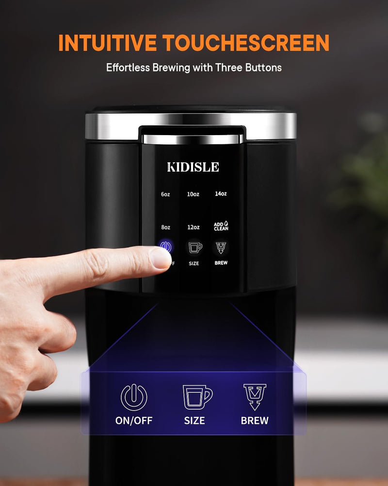 KIDISLE 3 in 1 Single Serve Coffee Maker for K Cup Pods & Ground Coffee & Teas, 6 to 14oz Brew Sizes, with 40oz Removable Water Reservoir, Self-cleaning Function, Black