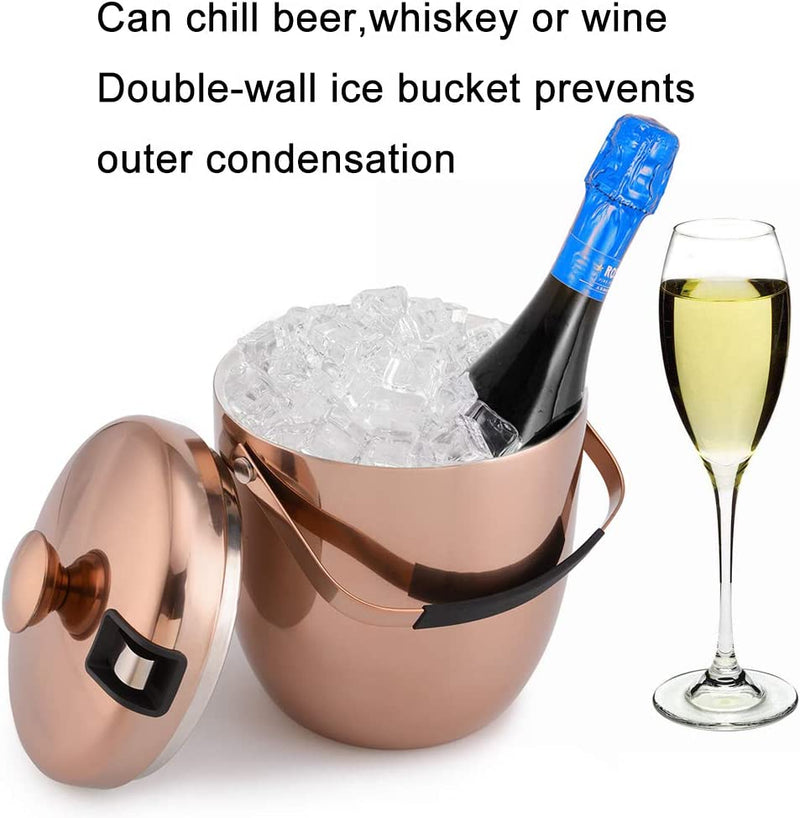 malmo Ice Bucket - Double Walled Stainless Steel Ice Bucket - Wine Bucket with Tongs & Thickened Lid (3 L) - Portable Chiller Bin Basket for Parties, BBQ & Buffet