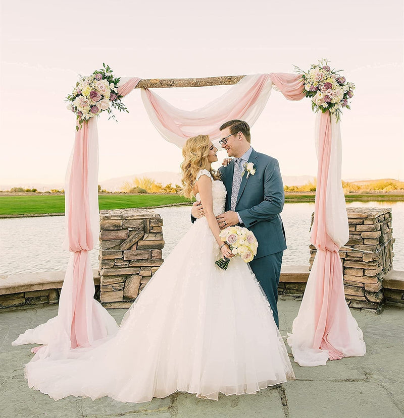 100 Chiffon Wedding Arch Backdrop - WhiteBlush - 2 Panels - 6Yards - BirthdayStage Decorations