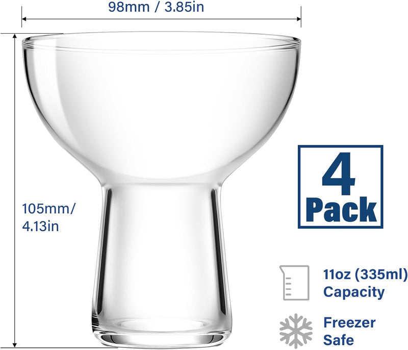 LEYU Stemless Margarita Glasses Set of 4, 11oz Margarita Glass for Frozen Cocktail, Mixed Drinks, Martini, Lead-Free Wine Glasses Set, Hand-Blown Glass Cups-Clear