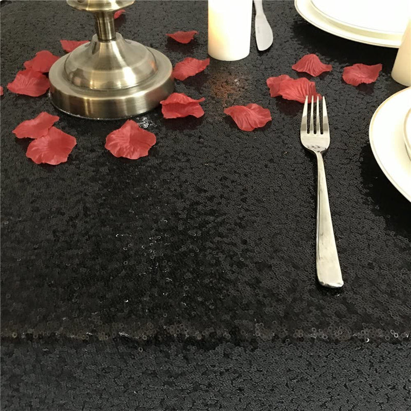 55X55 Seamless Square Sequin Tablecloth - Black