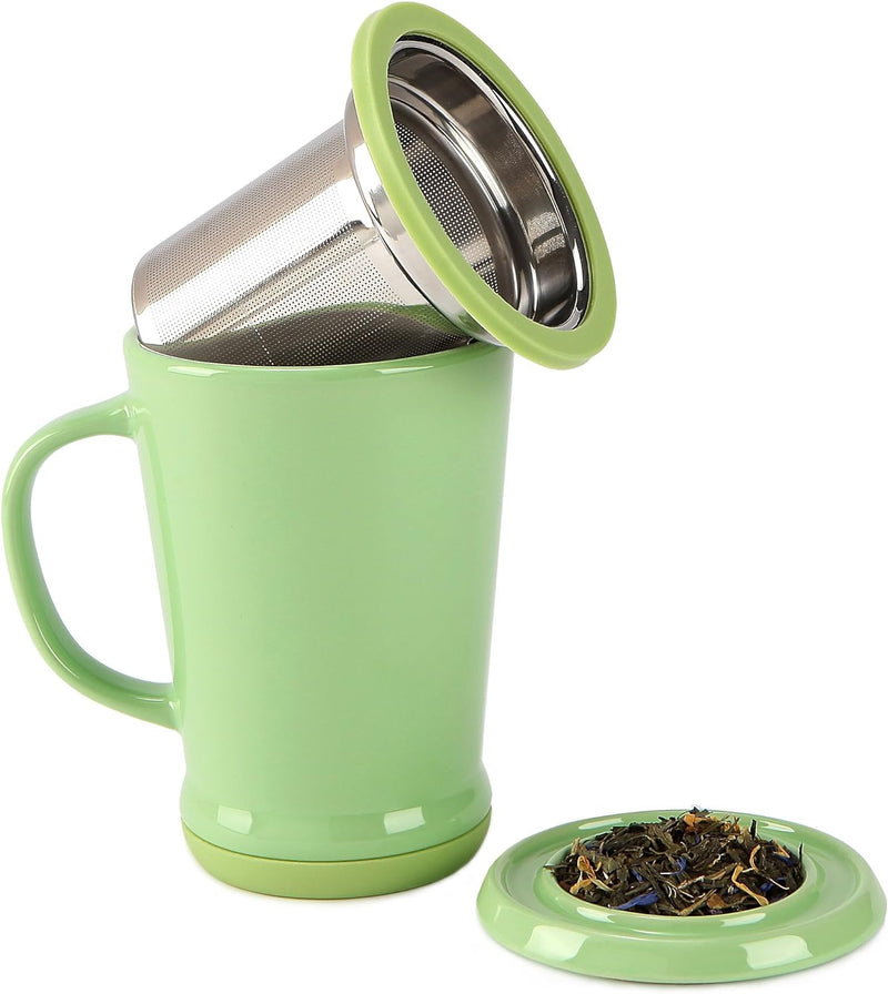 casaWare Tilt and Drip Tea Infuser Ceramic Mug, 14-Ounce (Azure Berry)