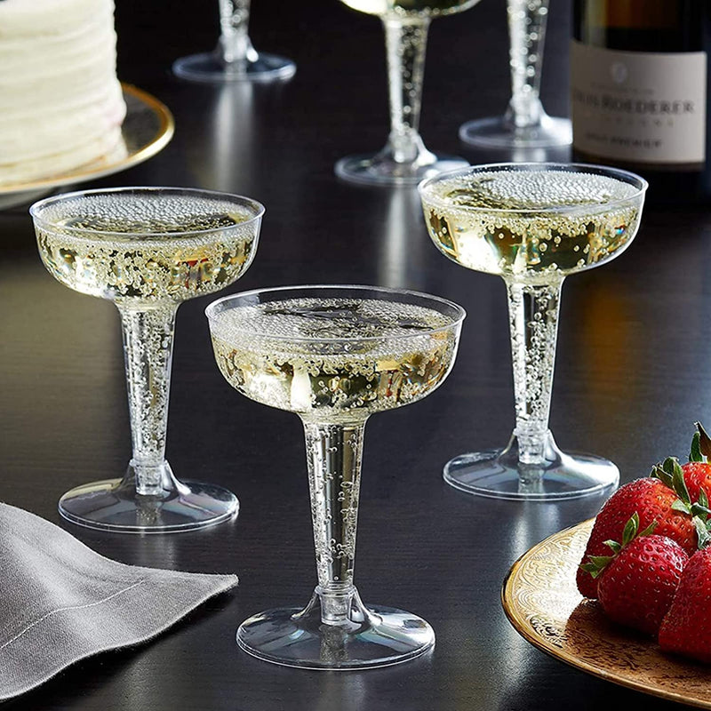 Hacaroa 75 Pack Plastic Champagne Coupe, 4 Oz Champagne Glasses Cocktail Glasses, Disposable Party Stem Cups Dessert Cups for Martini, Margarita, Birthday, Wedding