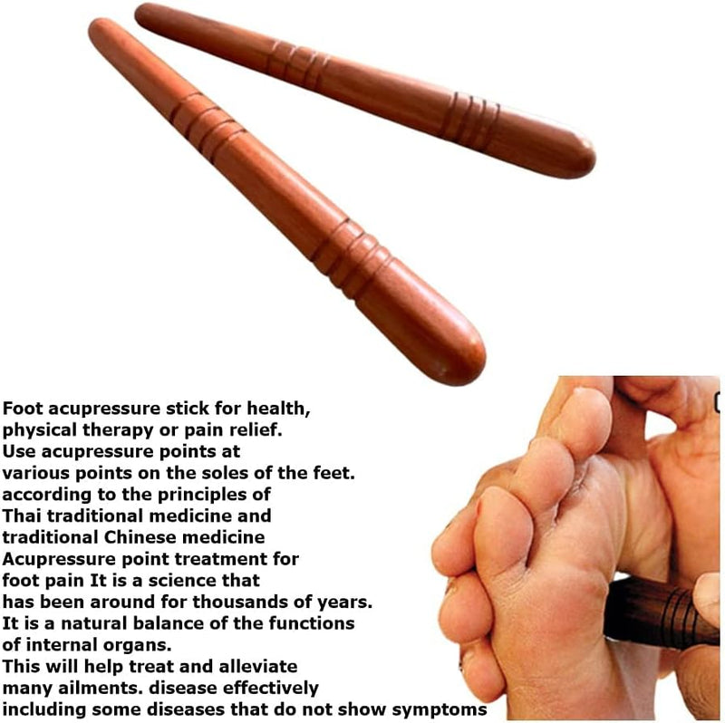 KanJA Reflexology Foot Hand Massage Wooden Stick Tools Wood Health Therapy Traditional Tool Thai Massage Body Foot Hand Face Neck Back Waist Pain Relief Travel Home,Brown,15 cm Length