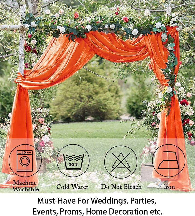 Chiffon Wedding Arch Draping Fabric - Orange 29 X19Ft 2 Panels Tulle Fabric Set