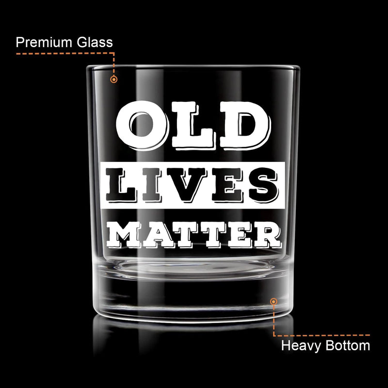 LIGHTEN LIFE Old Lives Matter Whiskey Glass 12 oz,Rock Glass in Valued Wooden Box,Funny Birthday or Retirement Gift for Grandpa,Dad,Old Man,Old Fashioned Whiskey Glass