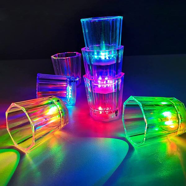 Light Up Shot Glasses Set of 24 Party Favors Adults Shot Cups for Party LED Flash Light Up Drinking Glasses Glow in the Dark Shot Glasses for Birthday Christmas Halloween Weddings Festivals etc